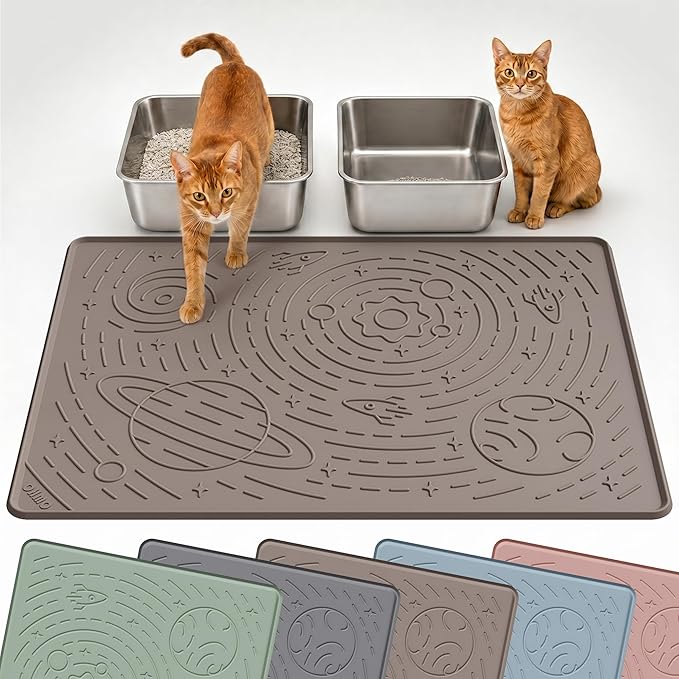 OHMO Cat Litter Mat Large Litter Box Mat, 31.5x23.6 Beige, Premium BPA-Free Silicone Rubber Kitty Litter Mat for Litter Box, High Edge Scatter Control Non-Slip Waterproof Litter Trapping Mat