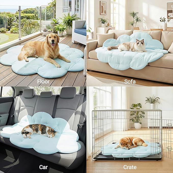 Dog Cooling Mat, 53'' × 40'' Large, Q-Max>0.4 Self-Cooling Mat for Dog, (Cool & Warm) Double-Sided Pet Cool Pads for Summer, Crate, Kennel, Machine Washable, Cat Cool Bed, Non-Gel, Sky Blue
