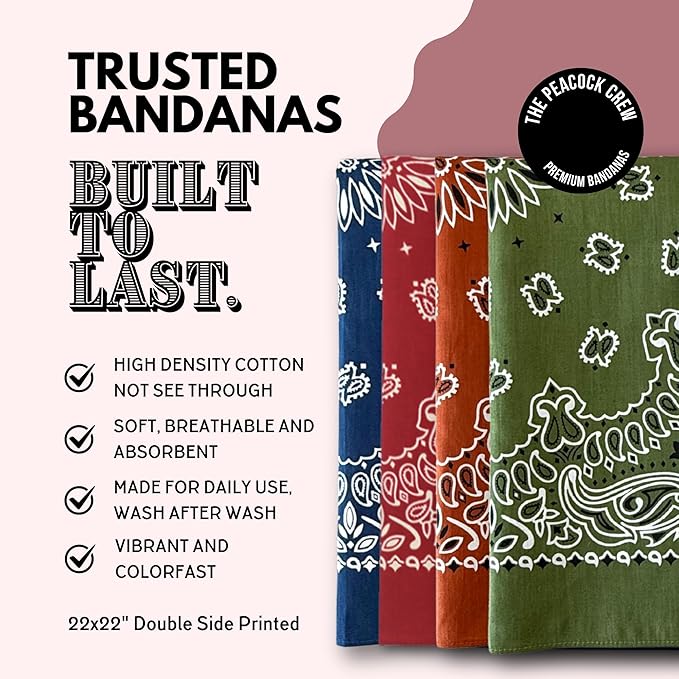 The Peacock Crew Premium Soft Cotton Bandanas Pack for Men and Women Paisley 22 x 22 inches