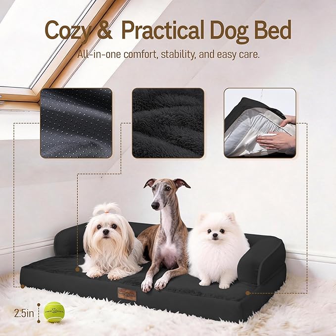 Comfort Expression Memory Foam Extra Large Dog Bed - Jumbo Large Dog Bed for Big Size Dog Waterproof Pet Couch Memory Foam Sofa Bolster with Removable Cover - 45 x 35