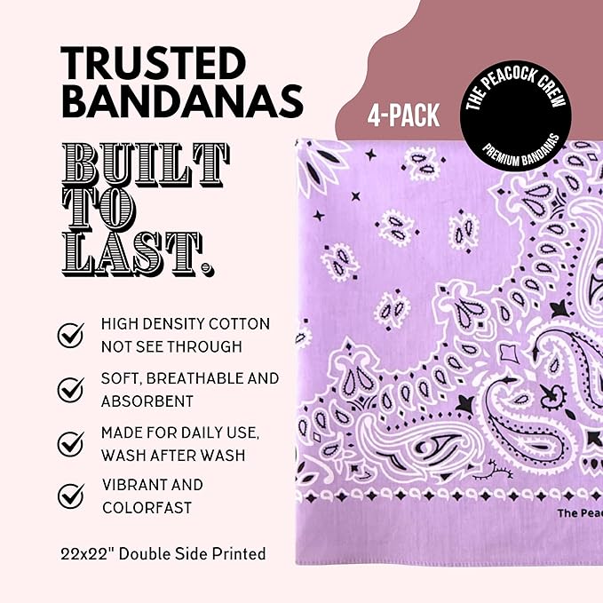The Peacock Crew Premium Soft Cotton Bandanas Pack for Men and Women Paisley 22 x 22 inches
