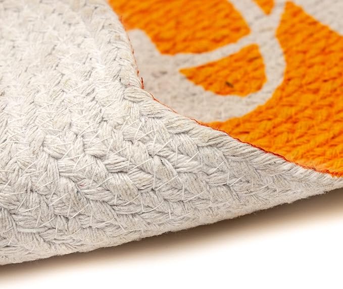 Decorative Dog Feeding Mat/Rug for Bowl Natural Cotton Easy Clean Woof Bone Shaped 15" x 23" Peach Orange