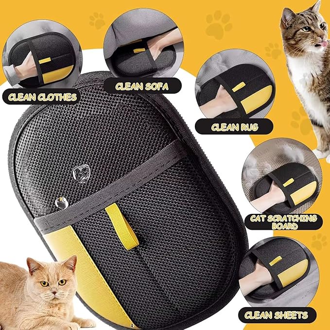 Pet Hair Removal Gloves 2 Pack 2-in-1 Pet Hair Grooming Gloves for Dogs & Cats - Dual Surface Reusable Fur Remover Tool with Hard & Soft Side for Couch, Carpet, Car Seat & Clothing