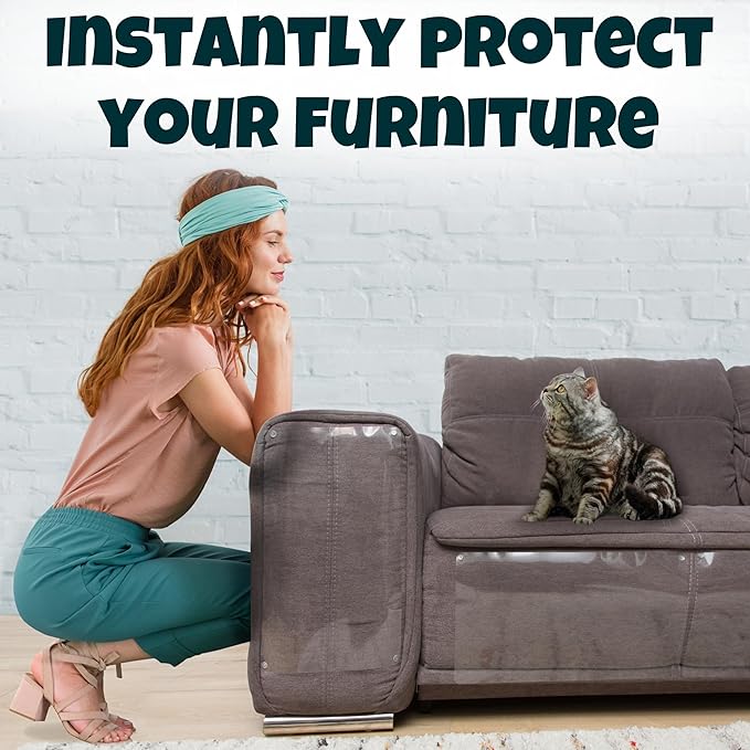 FixZilla Anti Cat Scratch Furniture Protector, 16-Pack Couch Protector from Cat Claws – Heavy-Duty, Easy-to-Apply Scratching Deterrent and Shield for Sofa Corners, Walls, Doors- with 80 Twist Pins