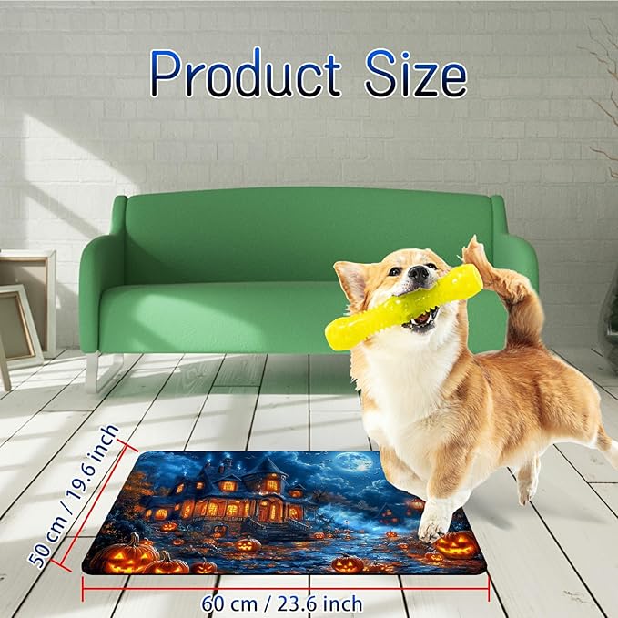 Dog Food Mat, 19.6" x 23.6" Absorbent Pet Feeding Mat for Food and Water, Waterproof Diatom Mud Pet Placemat with Non-Slip Rubber Backing, Cat Bowl Mat for Floors - Castle Maple Leaves