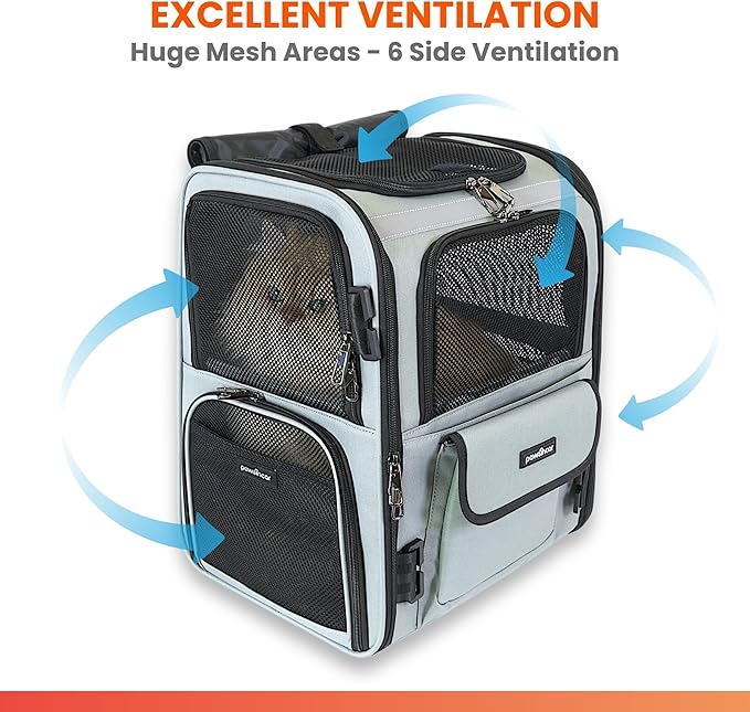 Crash-Tested Multi-Window Cat Backpack Carrier & Small Dog Car Seat | CPS Certified for Crash Protection & Safe Pet Travel | 4 Windows for Exploring, 4-Side Breathable, Zipper Lock, Foldable