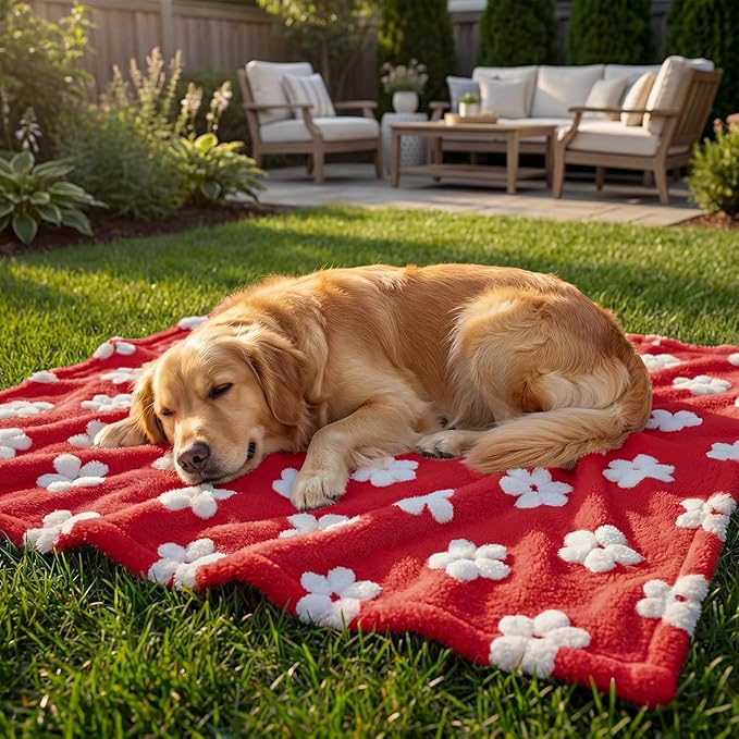Horaldaily Pets Flannel Blanket, Red Flowers 3D Textured Soft Fuzzy Fluffy Plush Cozy Fleece Premium Blankets for Dog Cat Puppy Kitten Couch Protection, 16x23