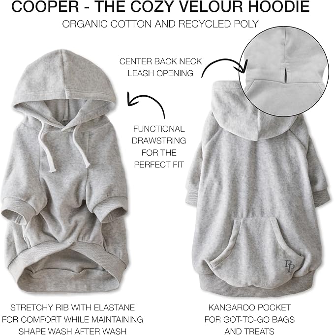 Pet Passion Cooper II Organic Cotton Velour Dog Hoodie Pet Coat for Small, Medium and Large Dogs, Light Heather Gray, X-Large (55-80 lbs)