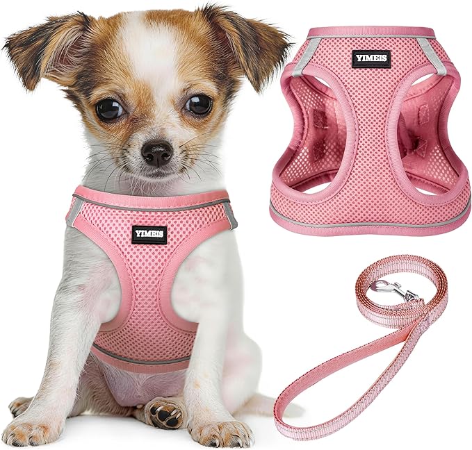 YIMEIS Dog Harness and Leash Set, No Pull Soft Mesh Pet Harness, Reflective Adjustable Puppy Vest for Small Medium Large Dogs, Cats (Pink, Small (Pack of 1)