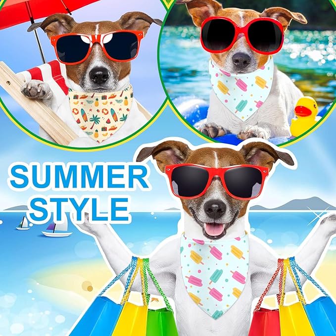 Summer Dog Bandanas Hawaiian Triangle Scarf Kerchief Set for Dogs Pet Costume Accessories, Blue & Yellow