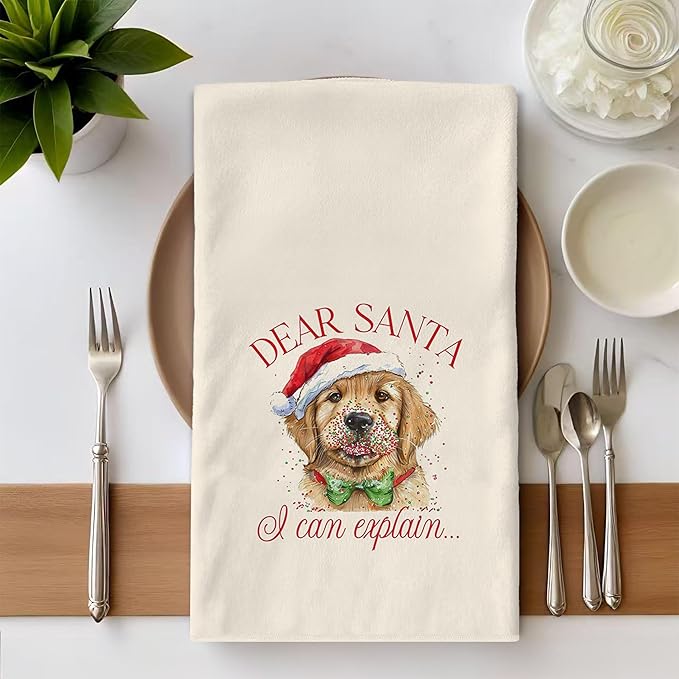 Golden Retriever Kitchen Towels Gifts - Funny Golden Retriever Christmas Decor, Christmas Dog Gifts, Dear Santa Navidad Hand Towels Dish Towels for Kitchen Bathroom, 16x24 Inch