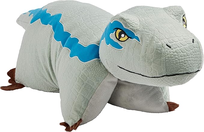 Pillow Pets 16” Blue Velociraptor Stuffed Animal, Jurassic World Dinosaur Plush Toy
