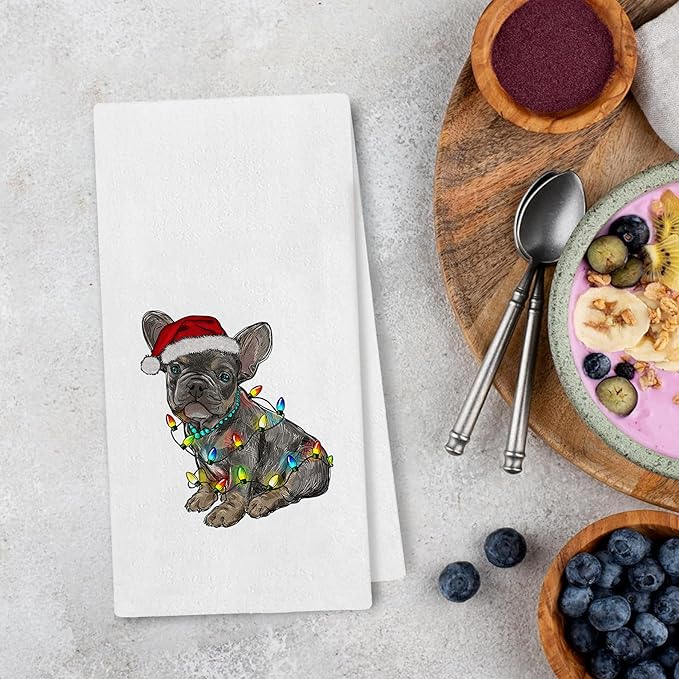 French Bulldog Kitchen Towels - Frenchie Navidad Christmas Xmas Decor, French Bulldog Lovers Gifts, Frenchie Navidad Hand Towels Dish Towels for Kitchen Bathroom, 16x24 Inch