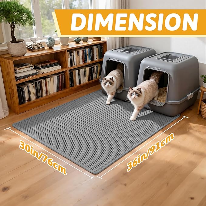 Pieviev Cat Litter Mat Double Layer Waterproof Urine Proof Trapping Mat 1 Pack (Gray, 36x30 Inch (Pack of 1))