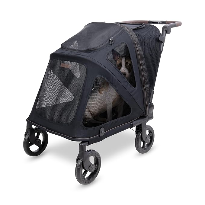 WonderFold PF Luxury FlatFold Pet Stroller Designed for Comfortable Elevated Everyday Walks - Black, Medium (Up to 66 lbs)