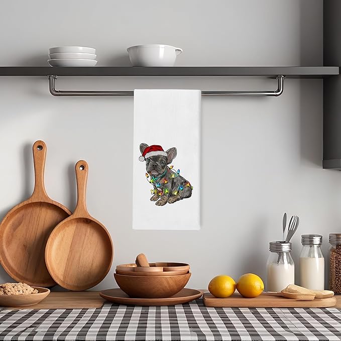 French Bulldog Kitchen Towels - Frenchie Navidad Christmas Xmas Decor, French Bulldog Lovers Gifts, Frenchie Navidad Hand Towels Dish Towels for Kitchen Bathroom, 16x24 Inch