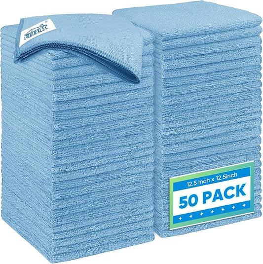 HOMEXCEL Blue Microfiber Cleaning Cloth 50 Pack, 12.5 x 12.5 inch Microfiber Towels for Cars, Ultra Absorbent Car Washing Cloth, Lint Free Streak Free Cleaning Rags for Car, Kitchen, and Window