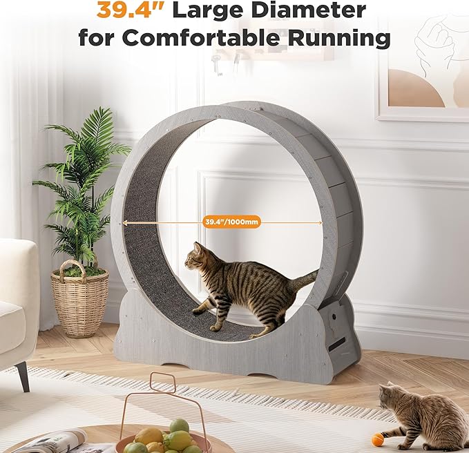 Cat Wheel for Indoor Cats, Quiet Large Cat Treadmill with Detachable Carpeted Runway, 46” Exercise Running Wheel for Pet’s Health and Entertainment, (XL, Gray)