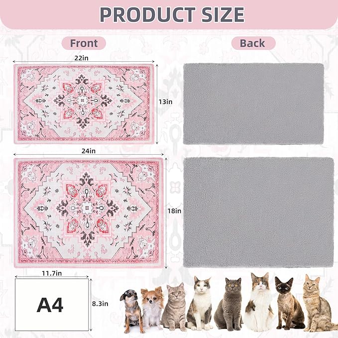 PUPTECK Reversible Cat Dog Bed Indoor Outdoor for Small Pets, Soft Warm Cat Bed Mat Washable Crate Pad Plush Blanket Cushion for Kennel Cage, Pink, 22"x13"