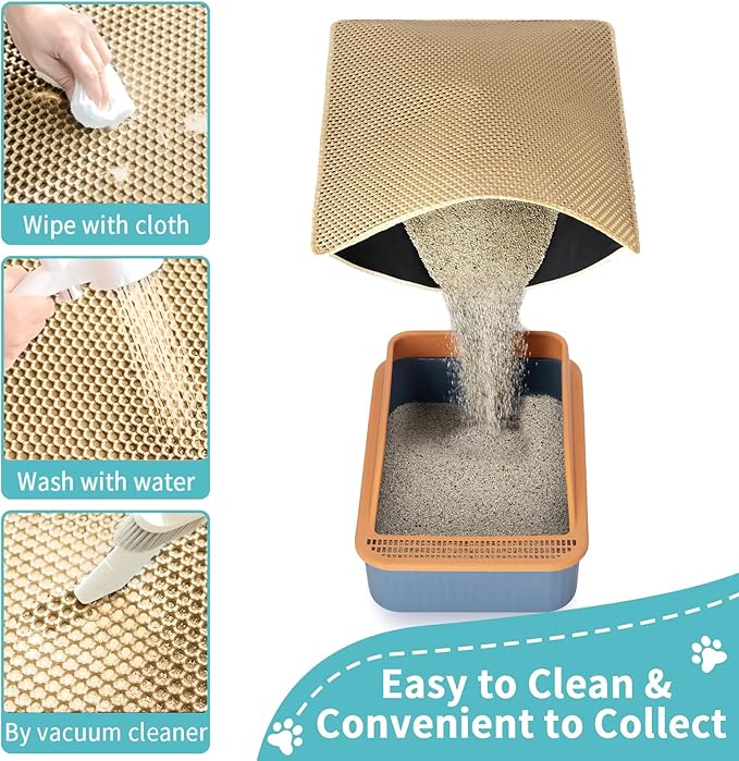Cat Litter Box Mat Extra Large, XXL 47x36 inch Litter Trapping Mat, Double Layer Honeycomb Non-Slip Waterproof for All Size Litter Boxes & Multi Cats(Khaki)