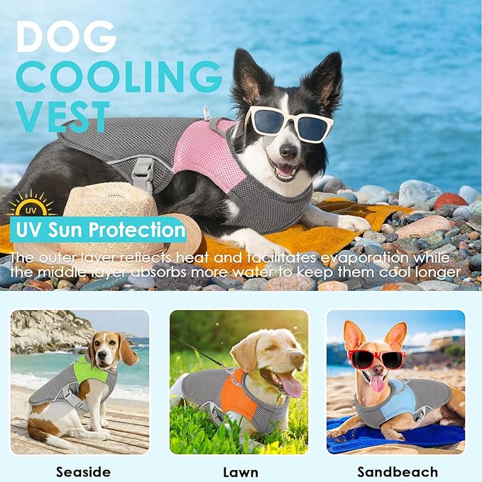 AOFITEE Dog Cooling Vest Large, Cooling Jacket for Dogs, Breathable Cooler Dog Shirt with Harness D-Ring, Lightweight Dogs Cooler Jackets Pet Ice Vest for Summer Hot Weather, Pink XL