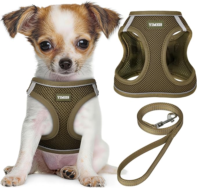 YIMEIS Dog Harness and Leash Set, No Pull Soft Mesh Pet Harness, Reflective Adjustable Puppy Vest for Small Medium Large Dogs, Cats (Army Green, Medium (Pack of 1)
