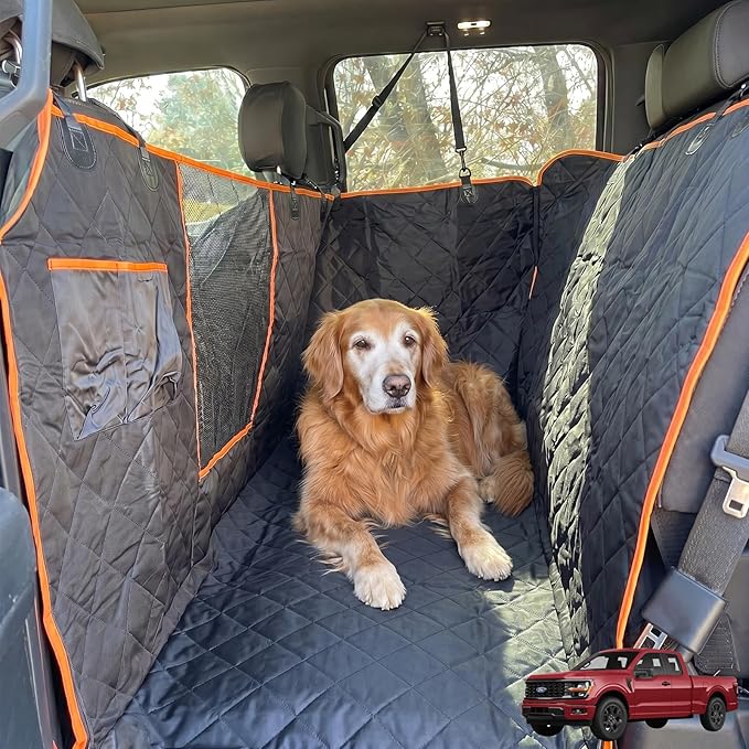 Truck Seat Cover for Dogs with Flip-Up Rear Seats 100% Waterproof Heavy Duty Pet Floor Hammock with Mesh Visual Window Senior Dog Friendly & Nonslip Fits Ford F150,F250 RAM 1500,Silverado