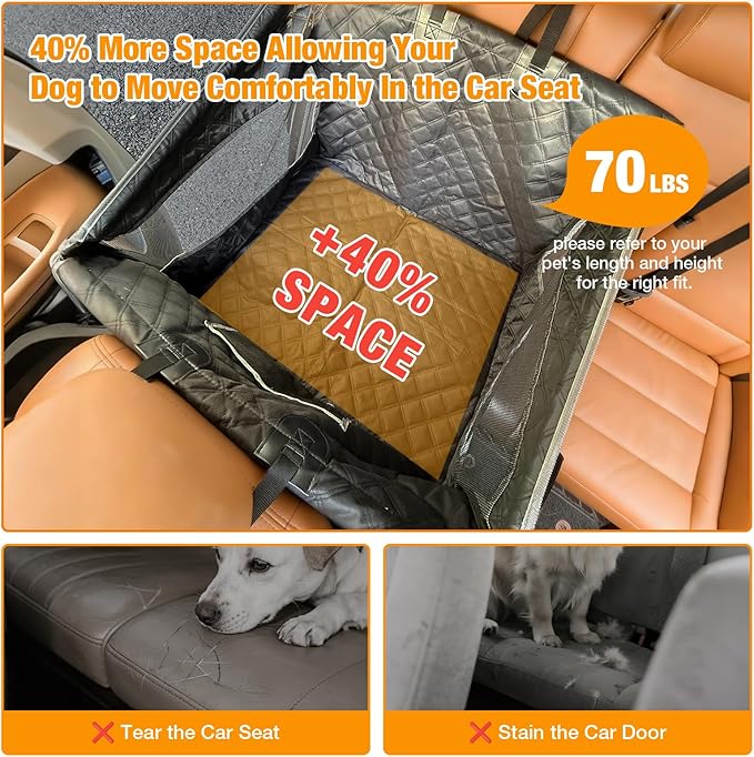 Dog Car Seat for Large Medium Dogs, Hard Bottom Extender with Mesh Windows, Waterproof Backseat Cover for Pets, SUV Dog Travel Bed for Road Trips & Car Travel (28 * 23 * 21.7inches)