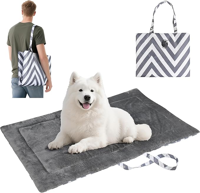 Catalonia Classic Waterproof Dog Mat, Portable Reversible Pet Travel Mat, Pet Cushion Pad with Handle for Small Medium Dogs Cats, Indoor or Outdoor, 50x27.5 inch, Gray Wavy