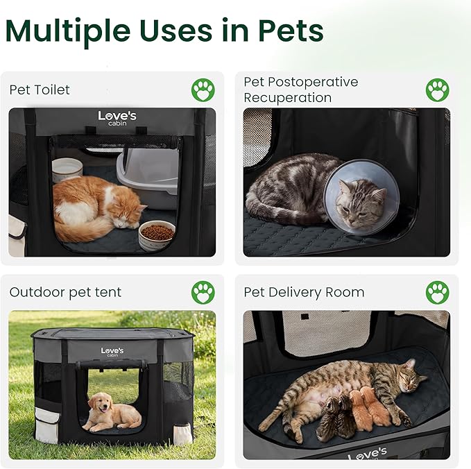 Love's cabin Dog Playpen Cat Pet Puppy Pen,Portable Playpens for Dogs Indoor Outdoor Travel Camping Use,Foldable Kennel Tent Crate for Rabbit Small Animals with Carrying Case (Grey with Pad, Small)