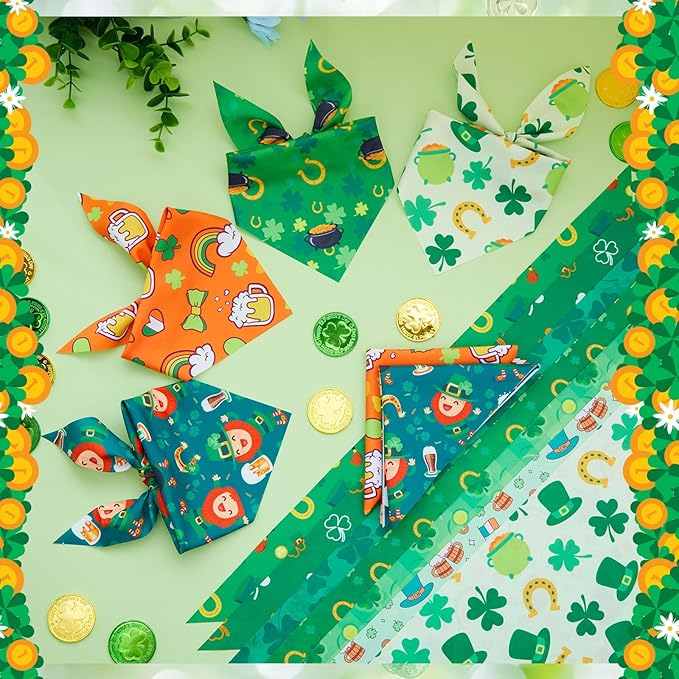 Abbylike 200 Pcs St Patricks Day Dog Bandanas Bulk Green Shamrocks Bandanas for Dogs Triangle Kerchief Bibs Scarf Set for Pet Irish Party Costume Photo Props Accessories Pet Shops Groomer, 25 Styles