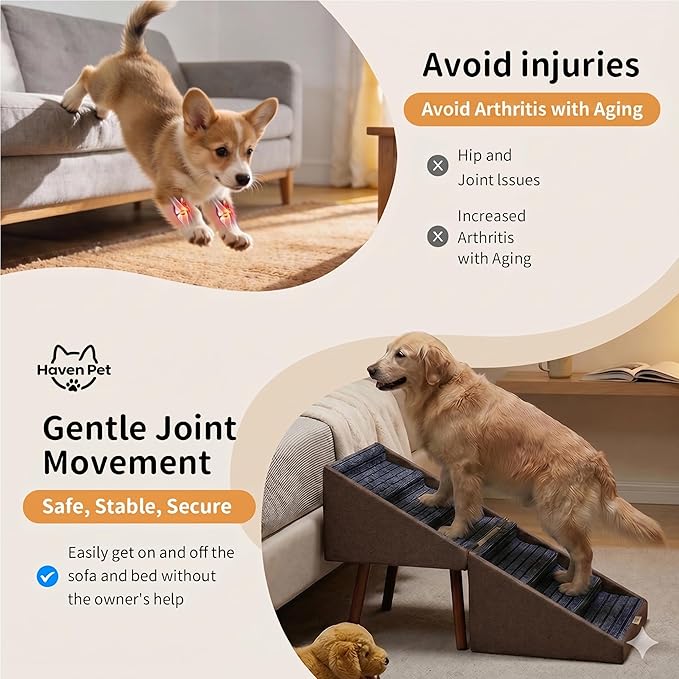 2-in-1 Dog Stairs for Bed and Couch, 21.6 Inch High,Foldable Ottoman with 6 Steps, Joint Relief for Small and Large Dogs (Coffee H 21.6'')