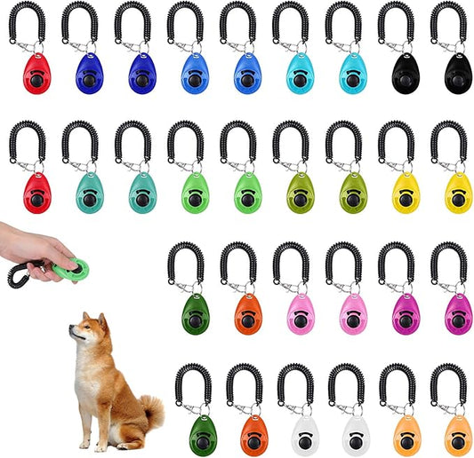 30 Pcs Dog Training Clicker with Wrist Strap, Pet Behavioral Training Clickers for Obedience and Positive Reinforcement, Puppy Trainer Supplies for Dogs Cats Horses Birds (Multicolor)