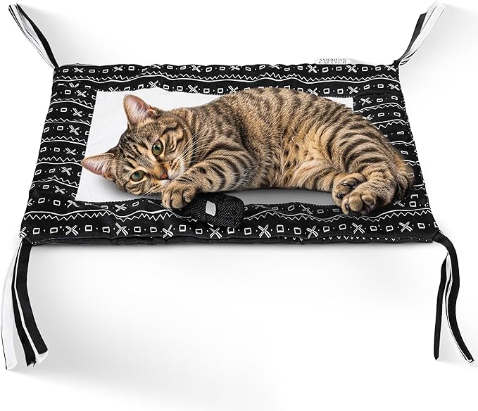 American Cat Club Reversible Crinkle Cat Mat with Mouse Toy – Black Mudcloth Pattern, Interactive Crinkle Play Mat for Cats, 18” x 13”