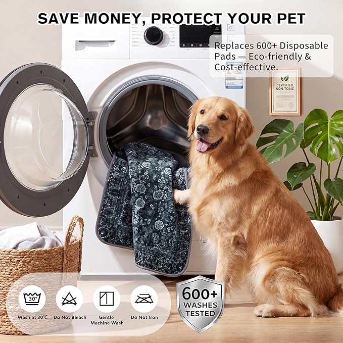 Washable Pee Pads for Dogs and Cats, 2 Pack Absorbent Thick Reusable Training Dog Pet Puppy Pads, Waterproof & Non-Slip Whelping Pads for Potty Training, Whelping, Playpen, Crate, Prevents Leakage