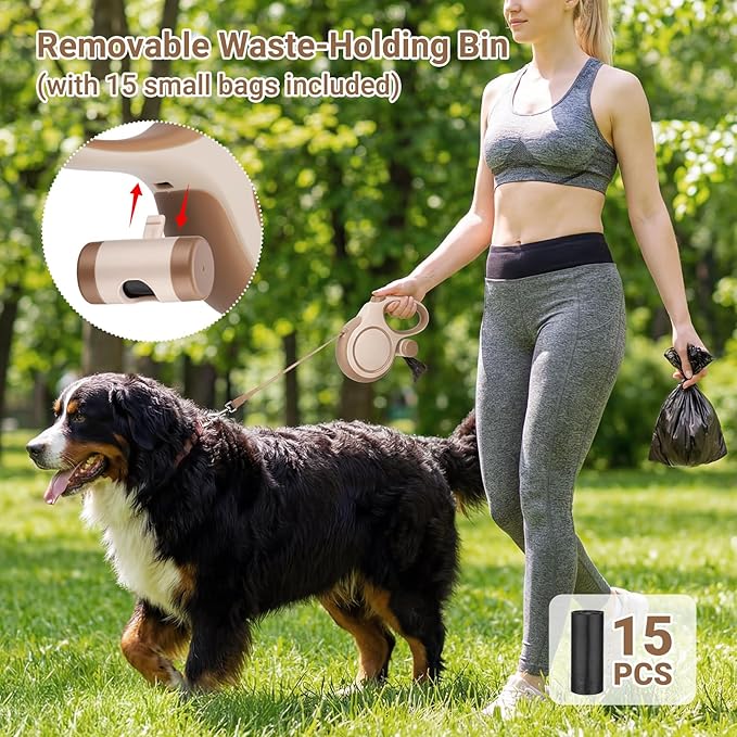 Segarty 26 Ft Walking Lead with Poop Bag Holder for Pet 66 lbs - 110 lbs, 360°Tangle-Free 8m Long Retractable Leash with Anti-Slip Handle One-Handed Brake Pause Lock, Heavy-Duty Leash for Dogs Outside