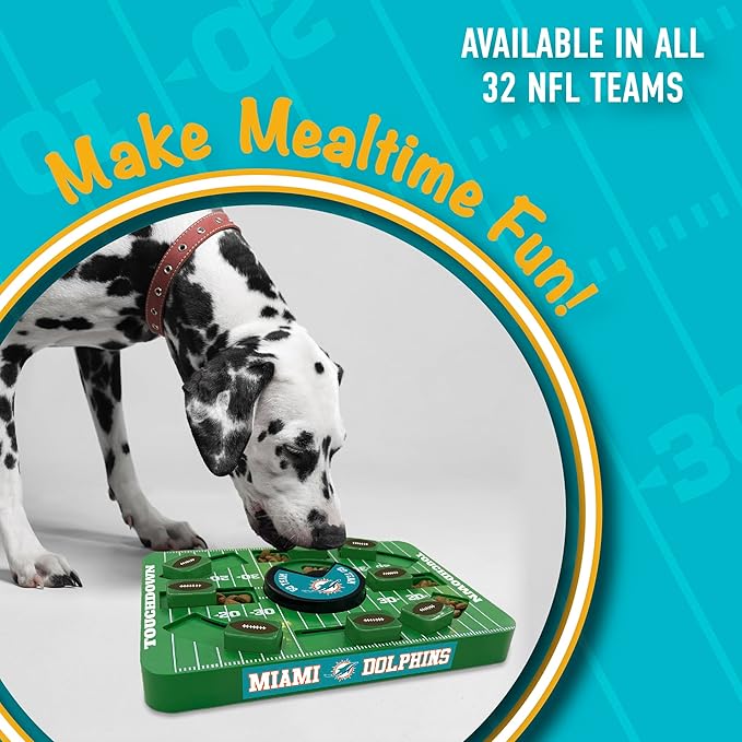 Pets First NFL Miami Dolphins Large Puzzle Toy, New Size, Interactive Dog Treat & Slow Feeding Toy