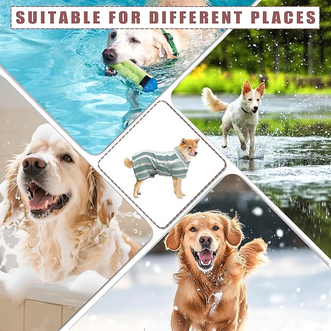 Fast Drying Dog Bath Robe, Super Absorbent Stripes Dogs Towel, Adjustable Warm Keeping Pet Puppy Bath Supplies (Green, XS)
