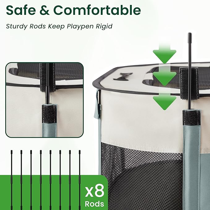 Love's cabin Dog Playpen Cat Puppy Pen, Portable Playpens for Pet Indoor/Outdoor Travel Camping, Foldable Kennel Tent Crate for Rabbits & Small Animals with Carrying Case (Gray Green with Pad, Small)