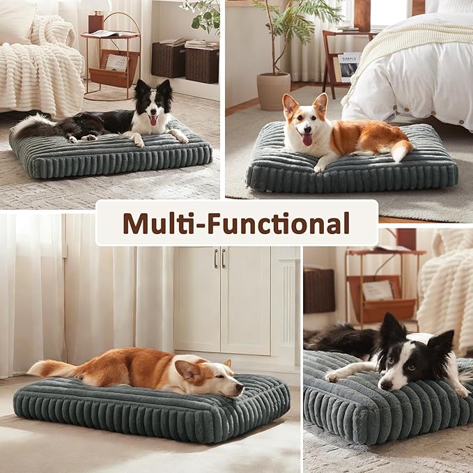 XL Dog Bed, Flat Pet Beds with Removable Washable Cover, Pet Mat Cute Dog Crate Bed Thick Shredded Chopped Crate Foam & Anti Slip Bottom for Indoor, 42"x27"x4"
