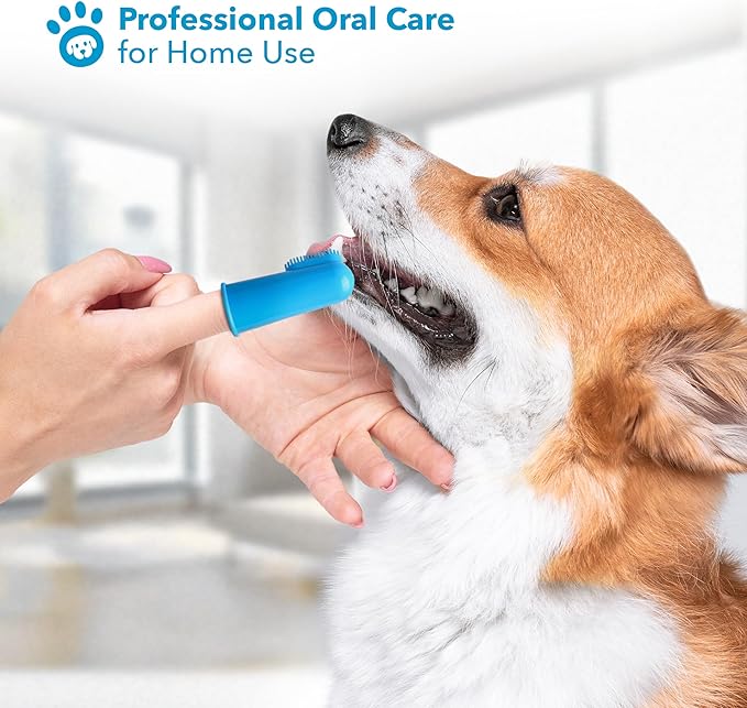 Boshel Dog Finger Toothbrush, Deep Teeth Cleaning Tooth Brushing Kit, Blue for Small and Large Breeds, Silicone & Nylon Soft Bristles, 8 Pack