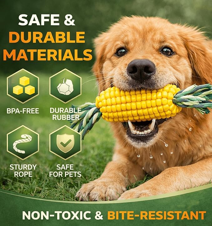 4.37 inch Corn Cob Dog Toys for Aggressive Chewers, Durable Rubber Teething Toys for Puppies, Dog Toys to Keep Them Busy, Bite and Brush Dental Toy for Small Medium and Large Dogs