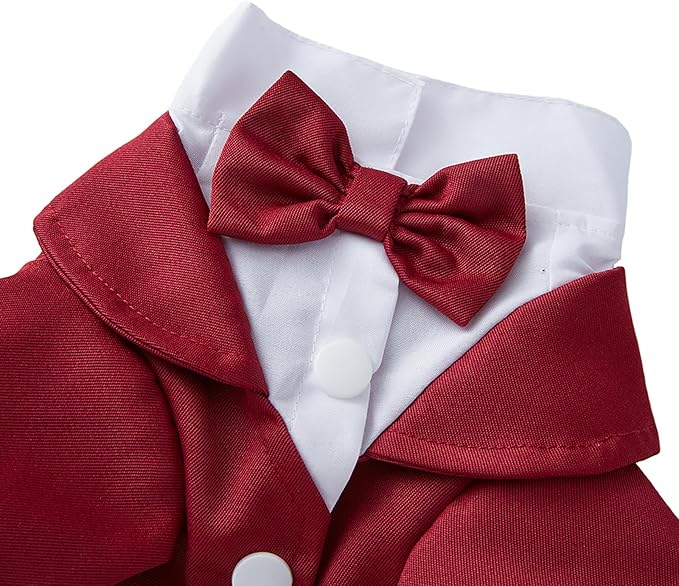 GabeFish Pets Wedding Jackets Suit for Dogs with Bow Tie Puppy Cat Formal Clothes Shirt Tuxedo (Red, XL (Chest 18.8in/48cm))