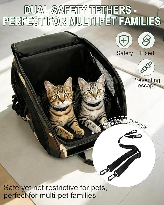 Dog Backpack Carrier with Ergonomic Support, Padded Straps and Ventilation, Hiking Pet Backpack with Safety Tethers, Reflective Trim and Waist Support, Up to 22lbs