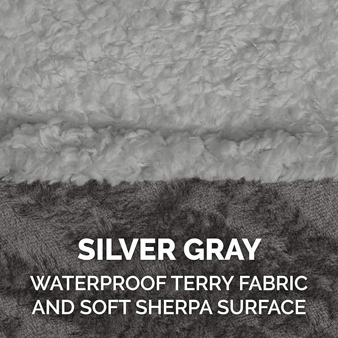 Furhaven Waterproof & Self-Warming Throw Blanket for Dogs & Indoor Cats, Washable & Reflects Body Heat - Soft-Edged Terry & Sherpa Dog Blanket - Silver Gray, Small