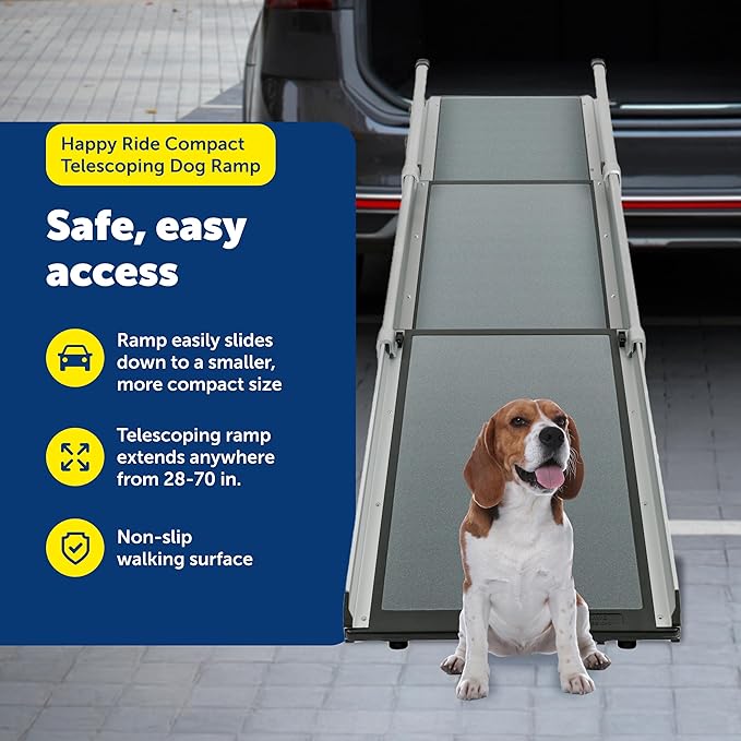 PetSafe Happy Ride Compact Telescoping Dog Ramp, Portable Pet Ramp for Cars, Trucks & SUVs with Adjustable Sizing