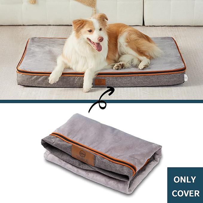 LIROCE Washable Dog Bed Cover Replacement, XL Wrap-Around Zipper Cover for Orthopedic Memory Faom Dog Bed (41x27x4 inches), Ligth Grey