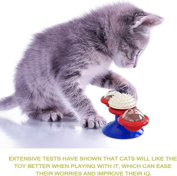 GBSYU Interactive Windmill Cat Toys with LED Light Ball Suction Cup Catnip Toy for Indoor Cat Exercise