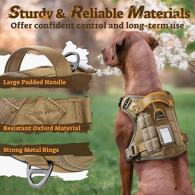 rabbitgoo Tactical Dog Harness for Small Dogs No Pull Adjustable Military Vest with Handle MOLLE Reflective Heavy Duty Dog Vest for Walking Training Hunting Outdoor Working Medium Size Dog Brown S