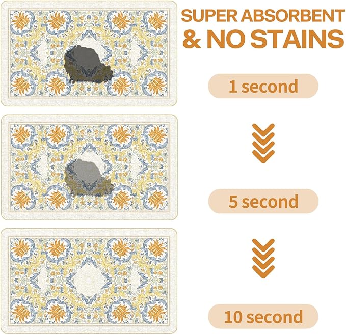 Pet Dog Cat Food Mat, Absorbent Dog Bowl Mats for Food and Water, Non Slip Boho Dogs Cat Placemats Feeding Mat for Floors Indoor Puppy Pet Accessories Supplies 16 * 24 inch, Khaki